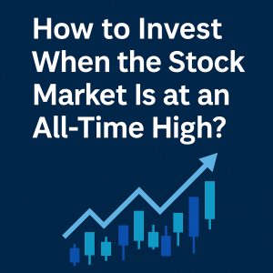 Blue graphic with upward trendline and candlestick chart under blog title question